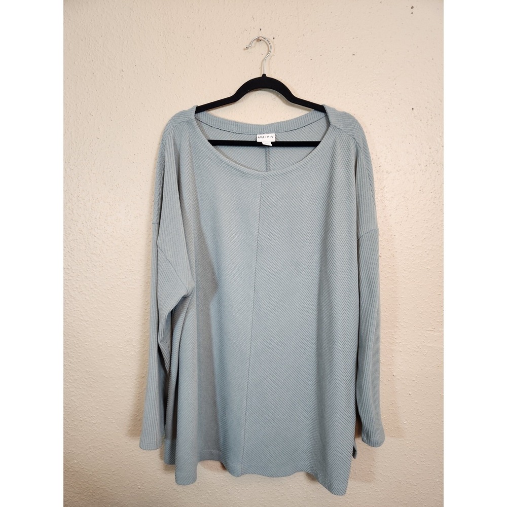 Ava & Viv Womens 4X Sage Green Long Sleeve Ribbed Knit Oversized Crew Neck Top